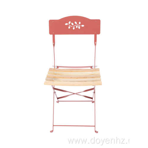 Metal Folding Wood Slat Chair with Leaf Pattern